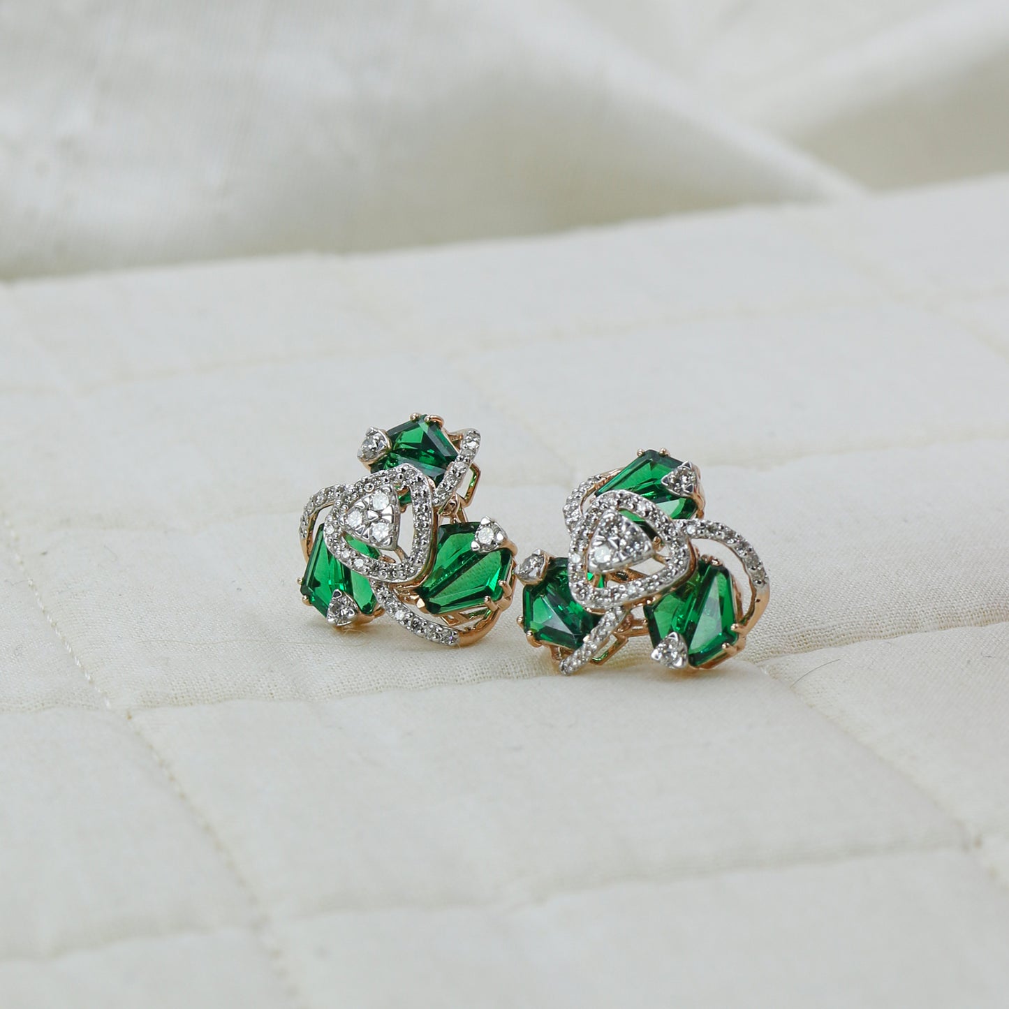 Diamond & Emerald Verdant Swirl Earrings