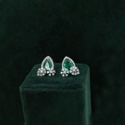Diamond & Emerald Marquise Halo Earrings