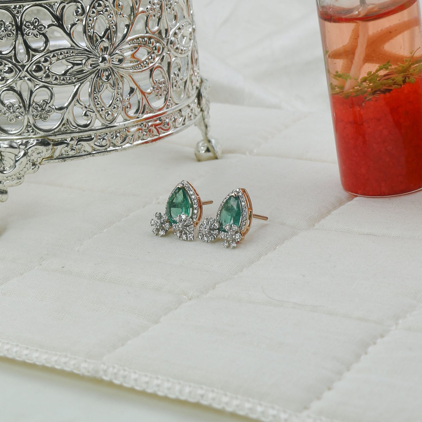 Diamond & Emerald Marquise Halo Earrings