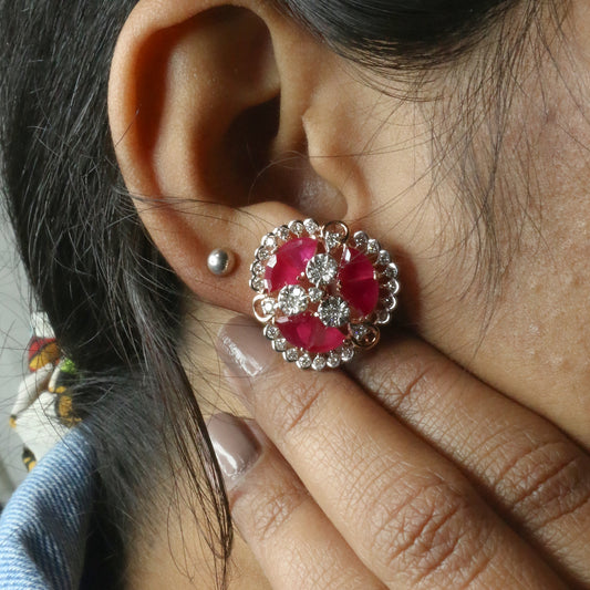 Diamond & Crimson Mosaic Stud Earrings