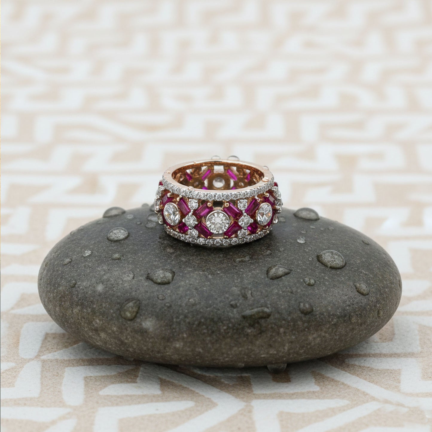 Diamond & Ruby Architectural Wide Band Ring