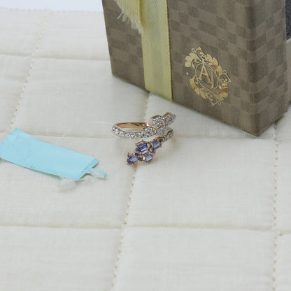 Diamond & Blue Colorstone Hexagonal Bypass Ring