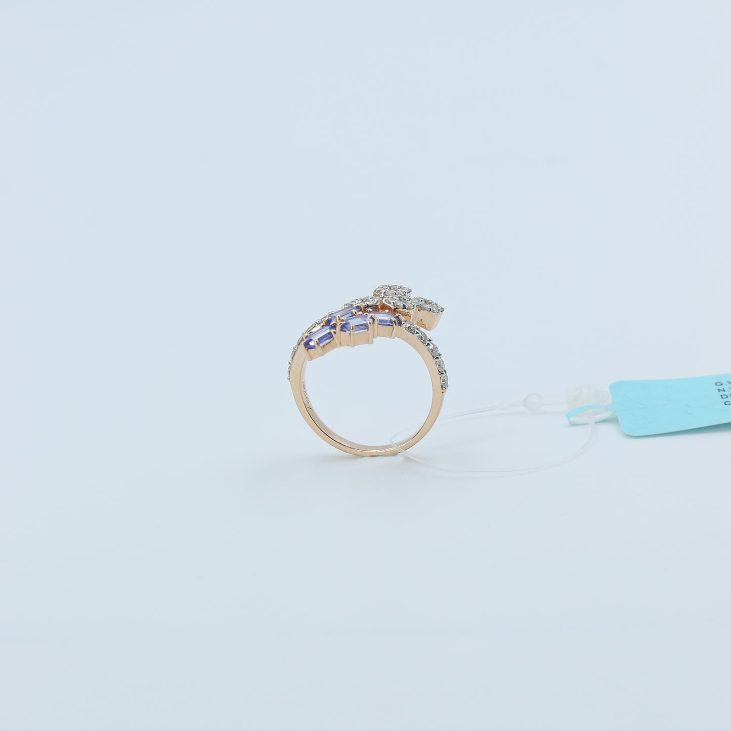 Diamond & Blue Colorstone Hexagonal Bypass Ring