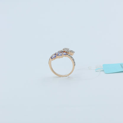 Diamond & Blue Colorstone Hexagonal Bypass Ring