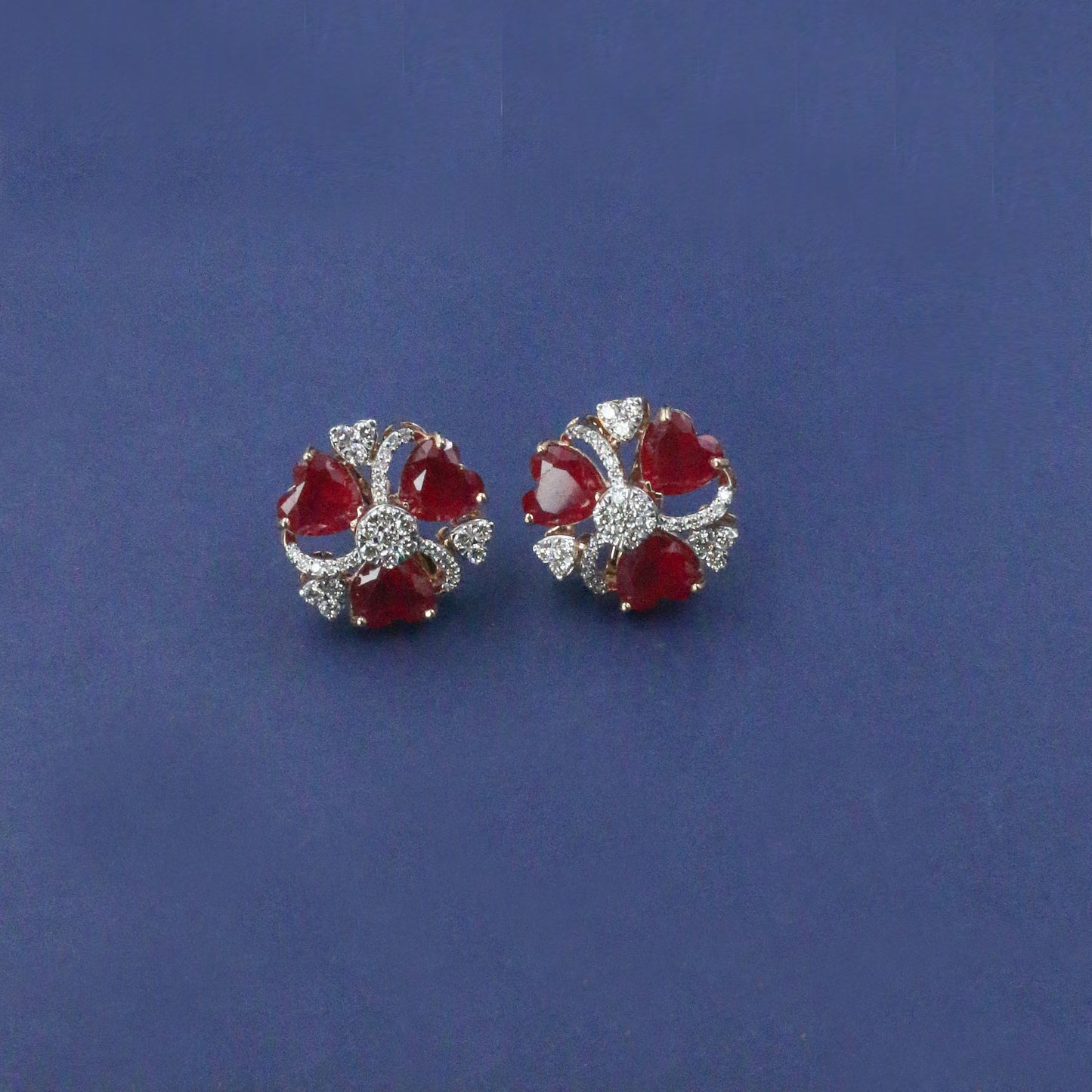 Diamond & Crimson Floral Stud Earrings