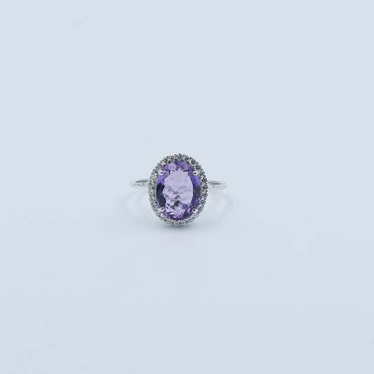 Oval Amethyst & Diamond Halo Ring - Anirudh Jewels