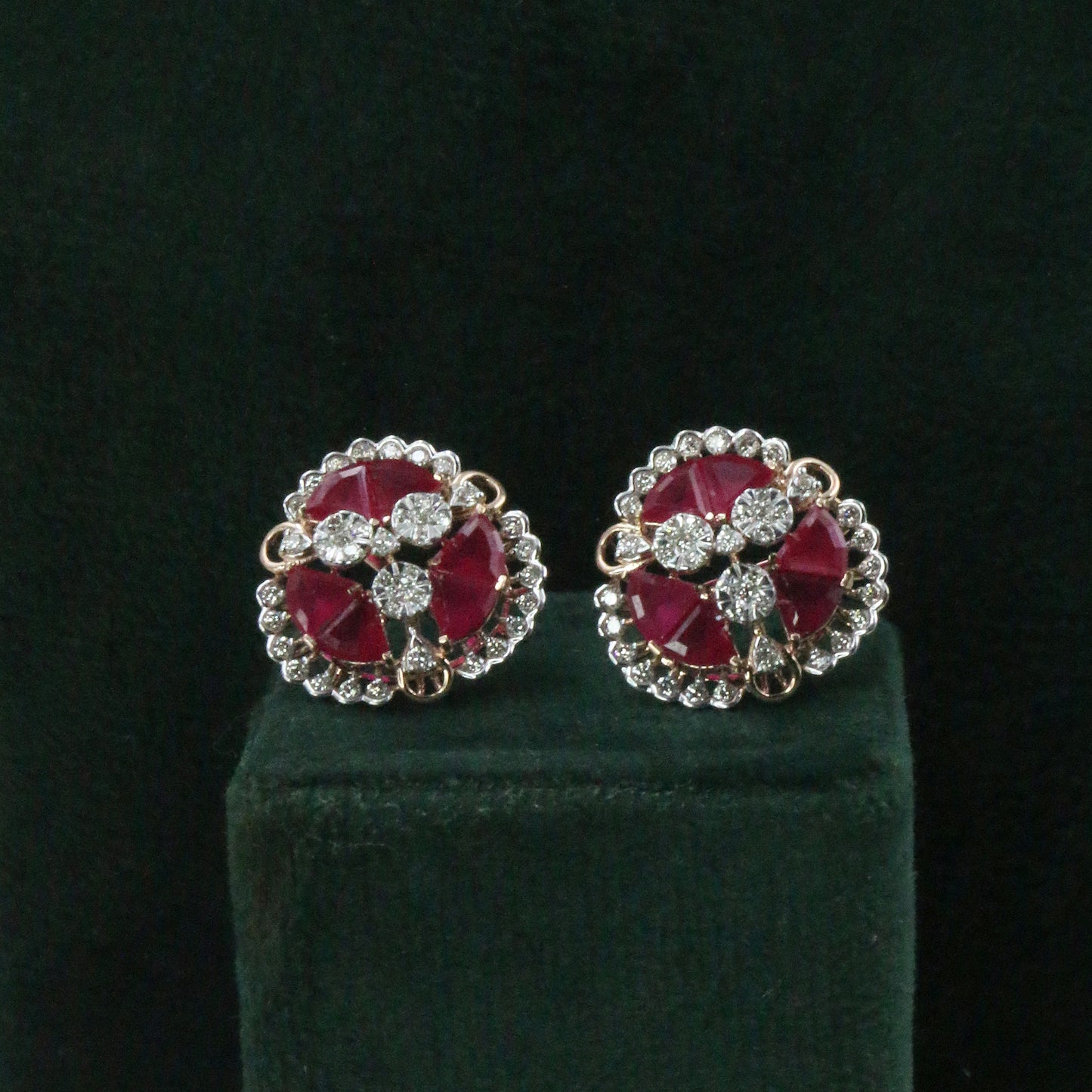 Diamond & Crimson Mosaic Stud Earrings
