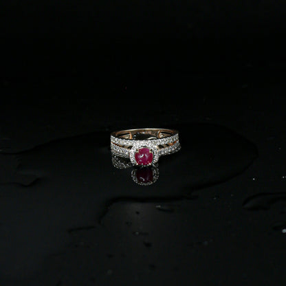 Rose Gold Cabochon Ruby and Diamond Split Shank Ring