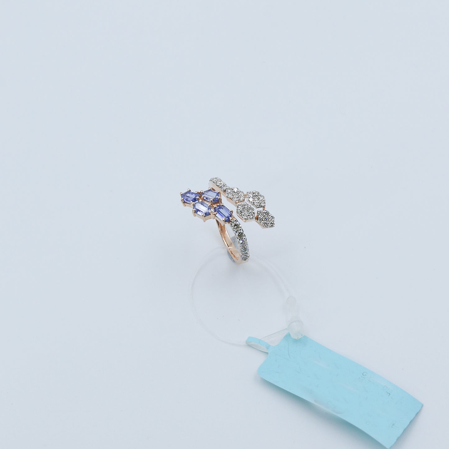 Diamond & Blue Colorstone Hexagonal Bypass Ring