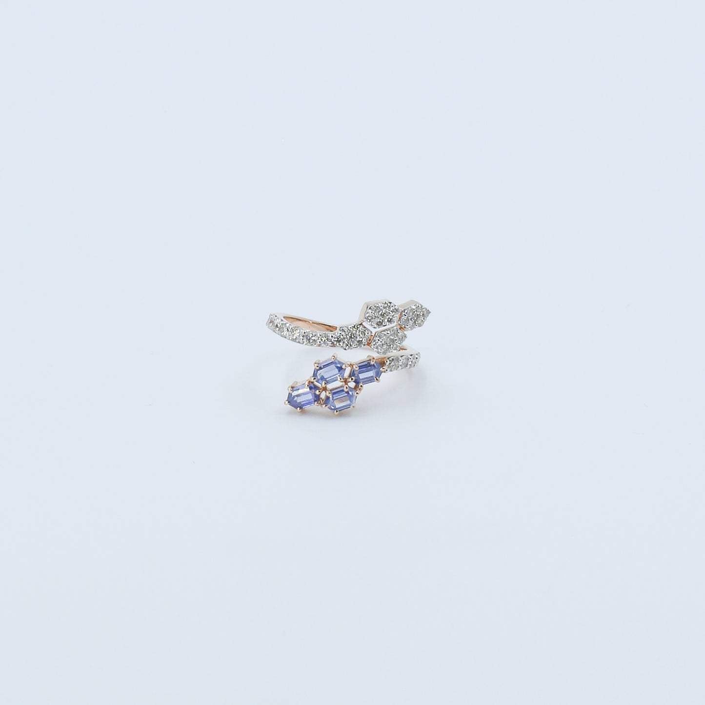 Diamond & Blue Colorstone Hexagonal Bypass Ring