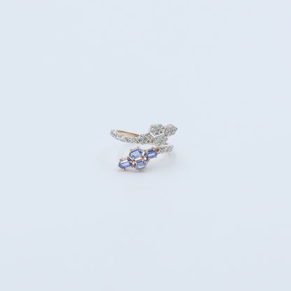 Diamond & Blue Colorstone Hexagonal Bypass Ring