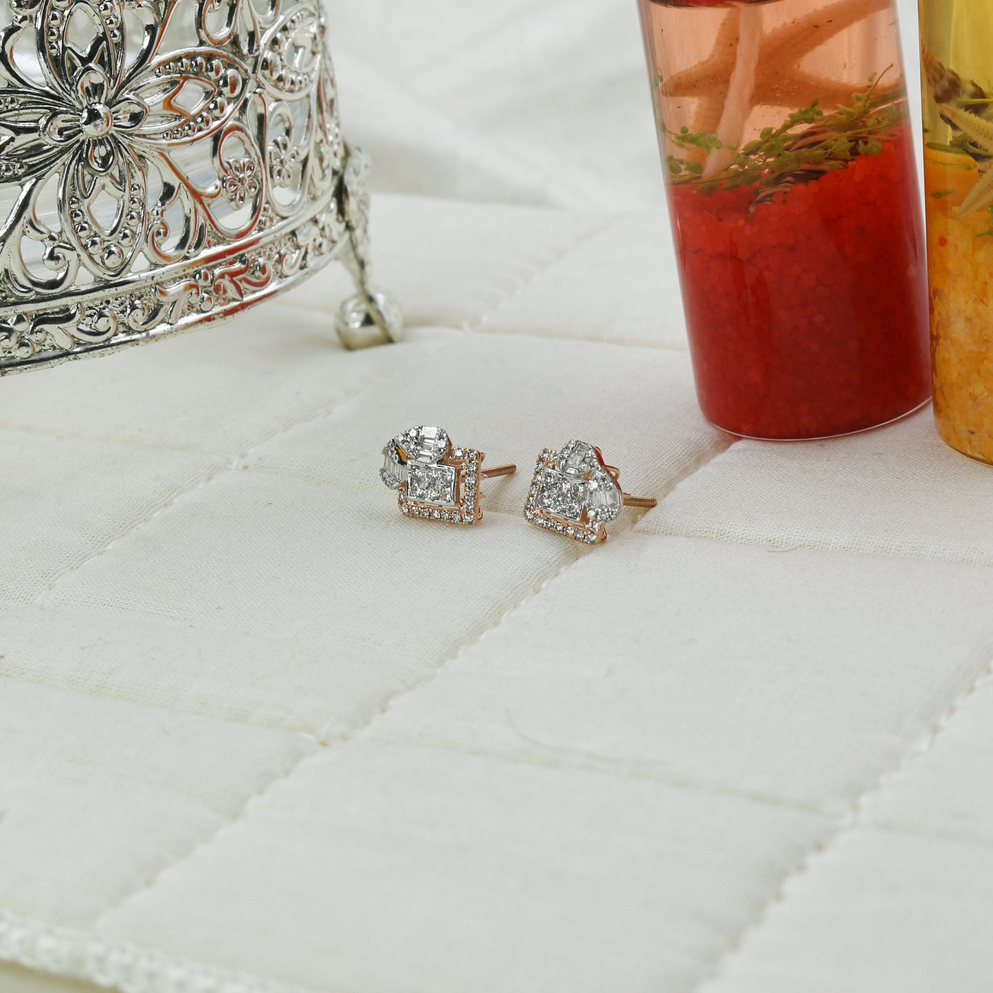 Diamond & Mixed-Cut Architectural Stud Earrings