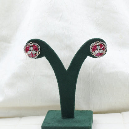 Diamond & Crimson Mosaic Stud Earrings