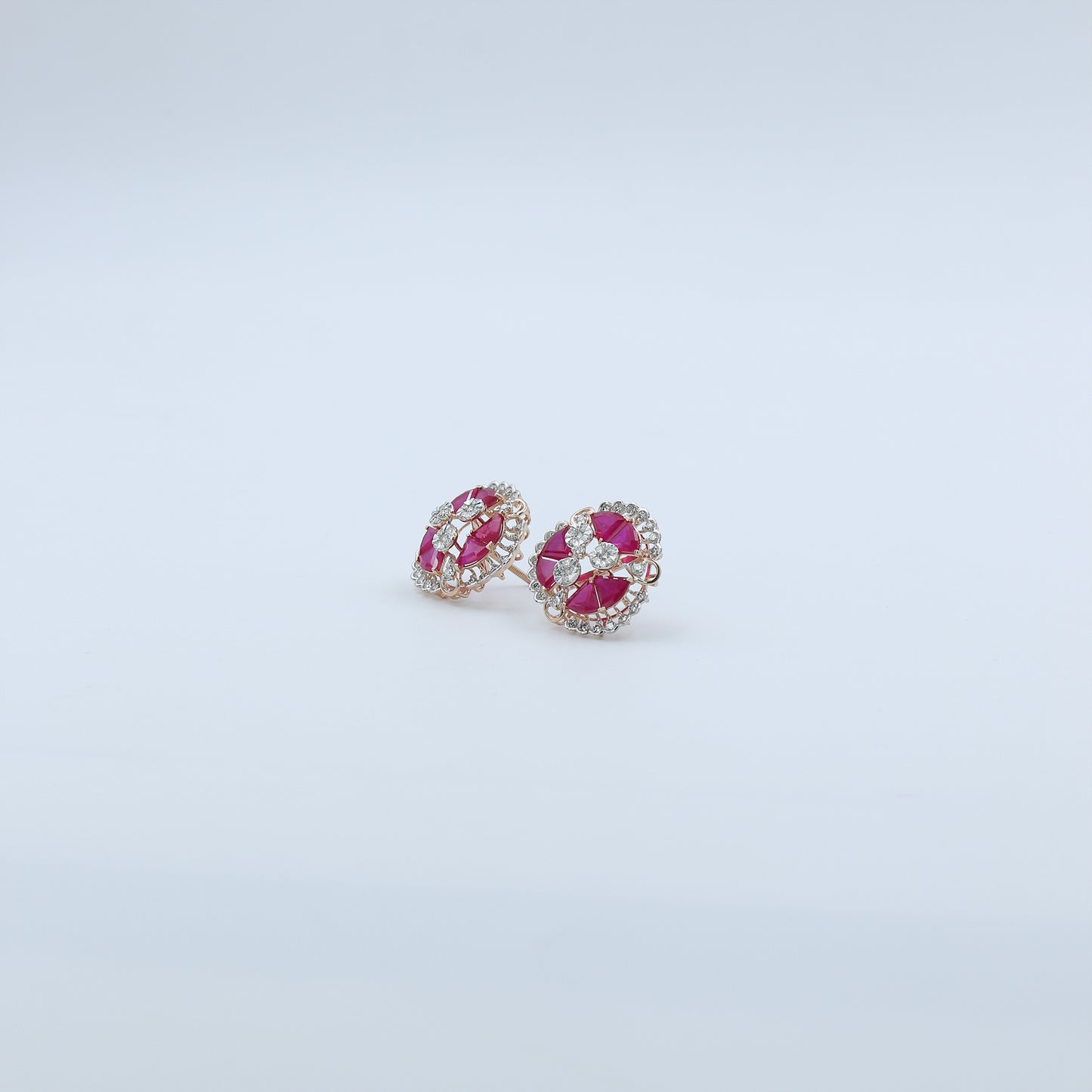 Diamond & Crimson Mosaic Stud Earrings