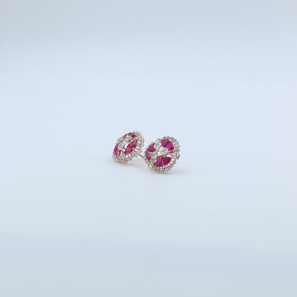 Diamond & Crimson Mosaic Stud Earrings