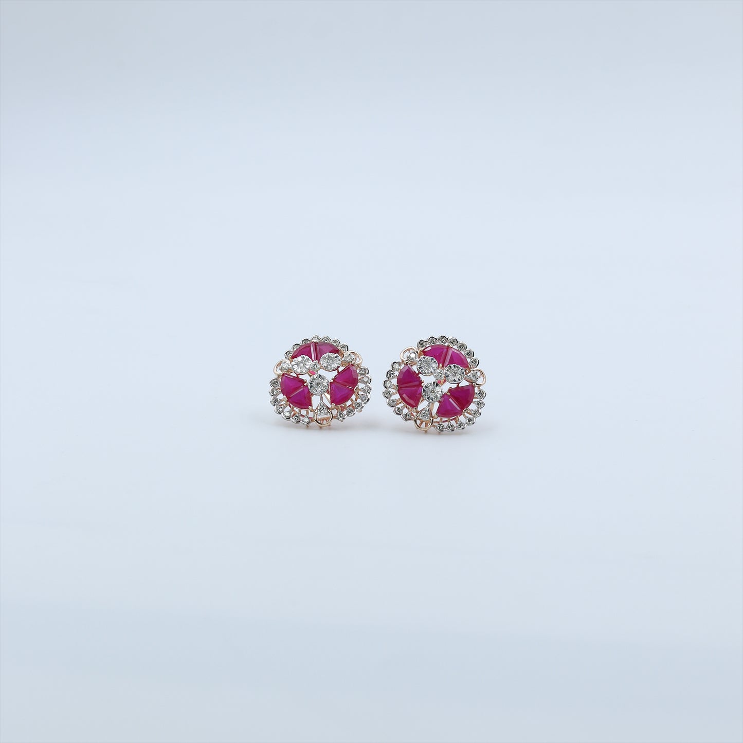 Diamond & Crimson Mosaic Stud Earrings