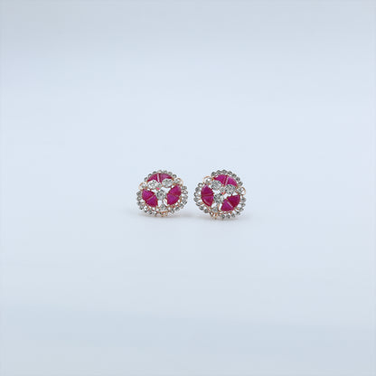 Diamond & Crimson Mosaic Stud Earrings