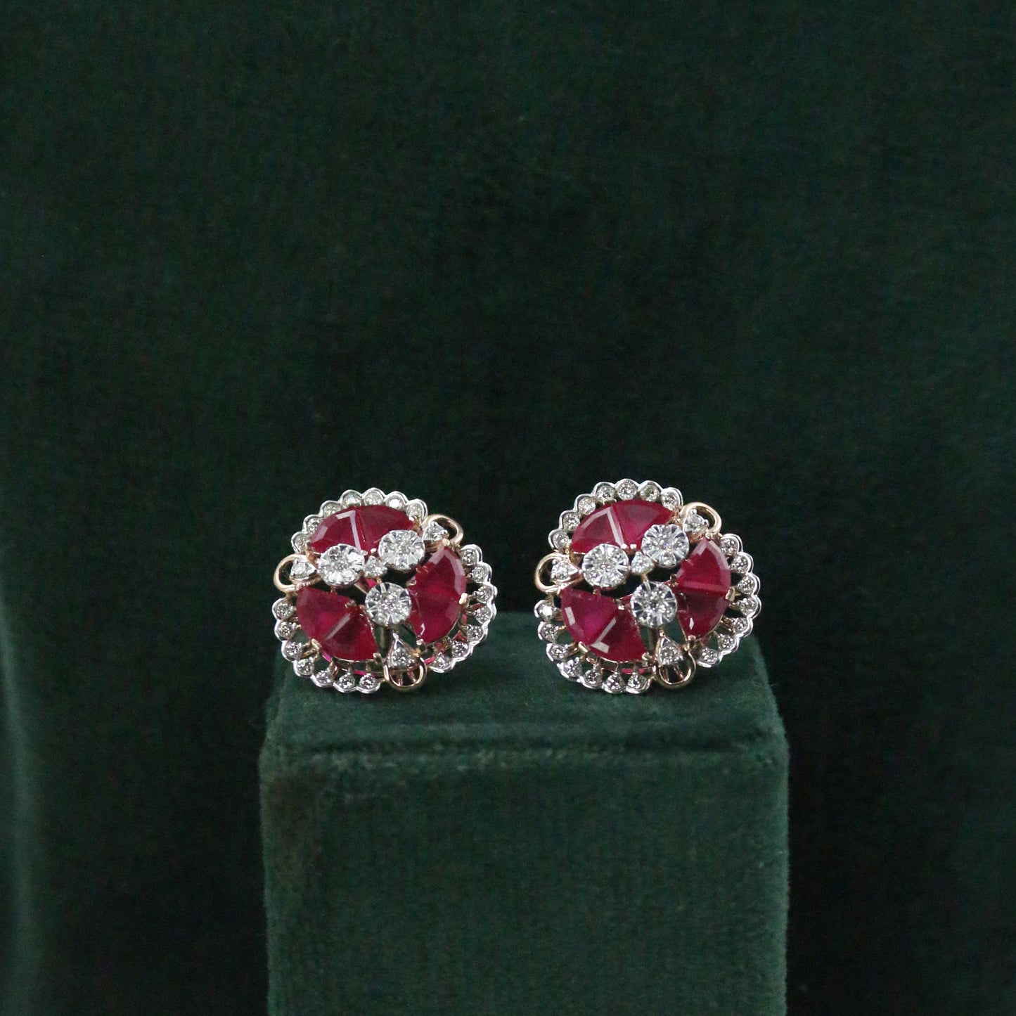 Diamond & Crimson Mosaic Stud Earrings