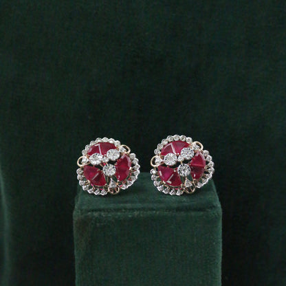 Diamond & Crimson Mosaic Stud Earrings