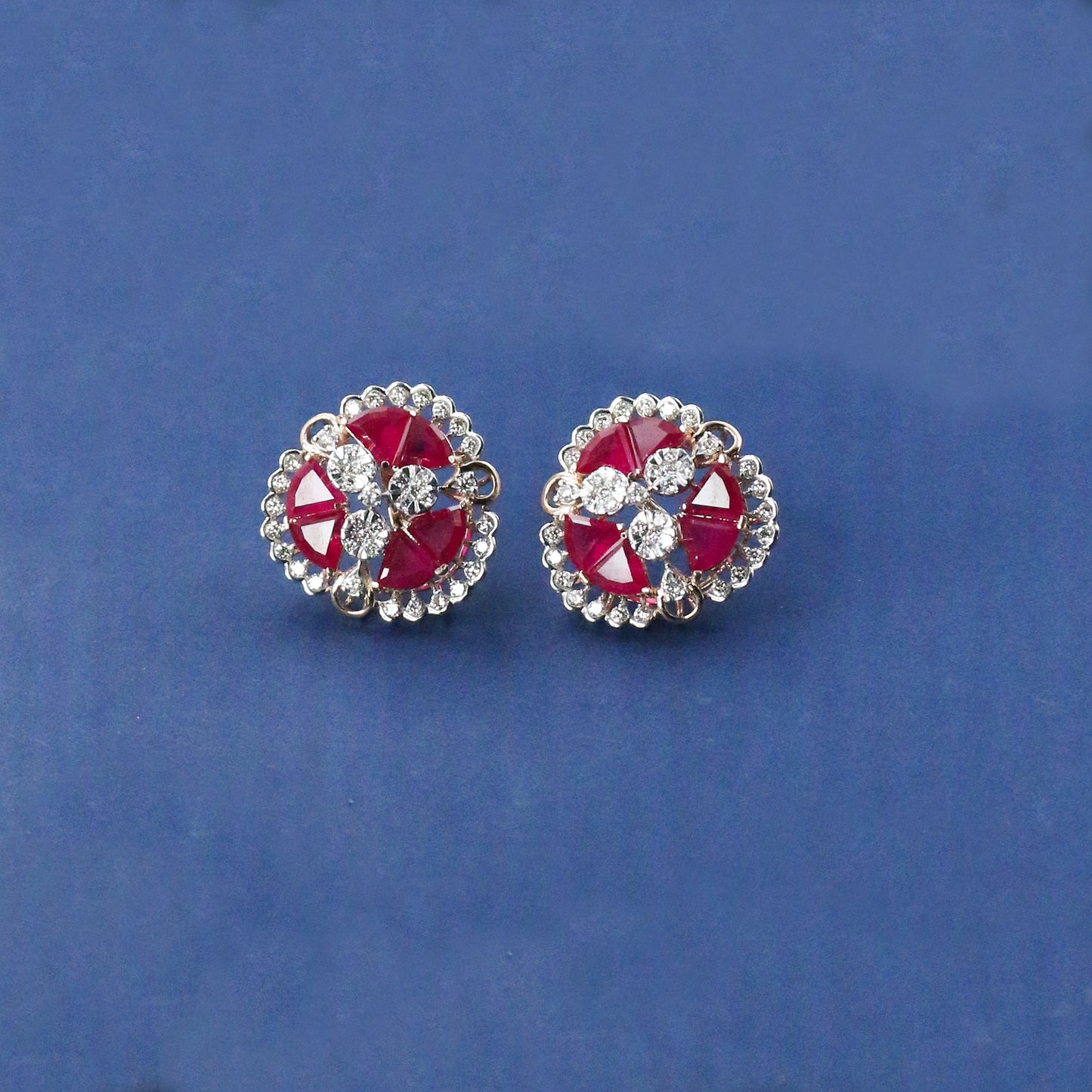 Diamond & Crimson Mosaic Stud Earrings