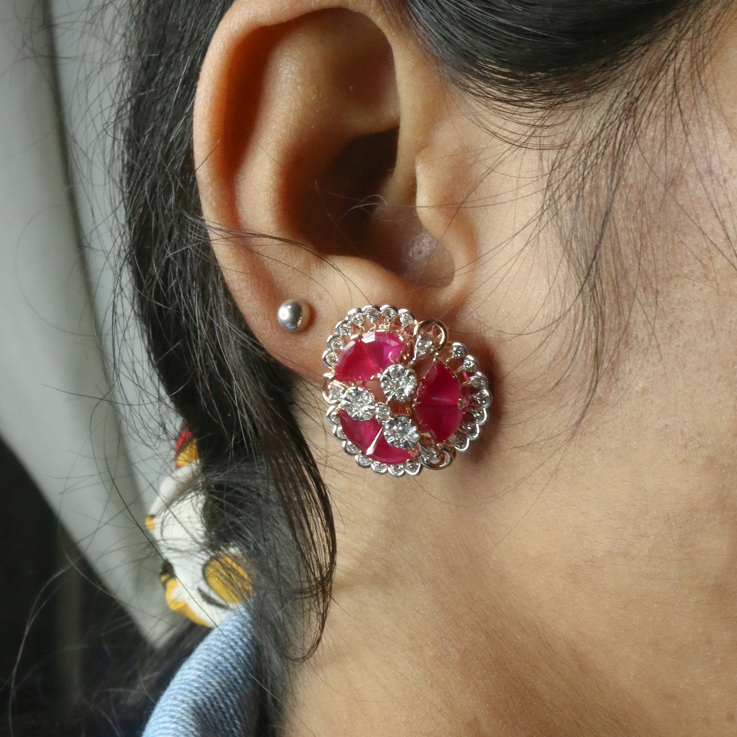 Diamond & Crimson Mosaic Stud Earrings