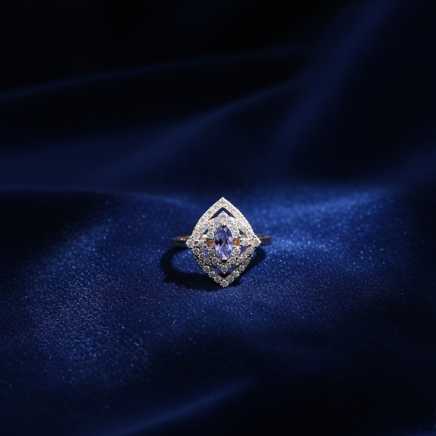 Diamond & Blue Colorstone Marquise Halo Ring