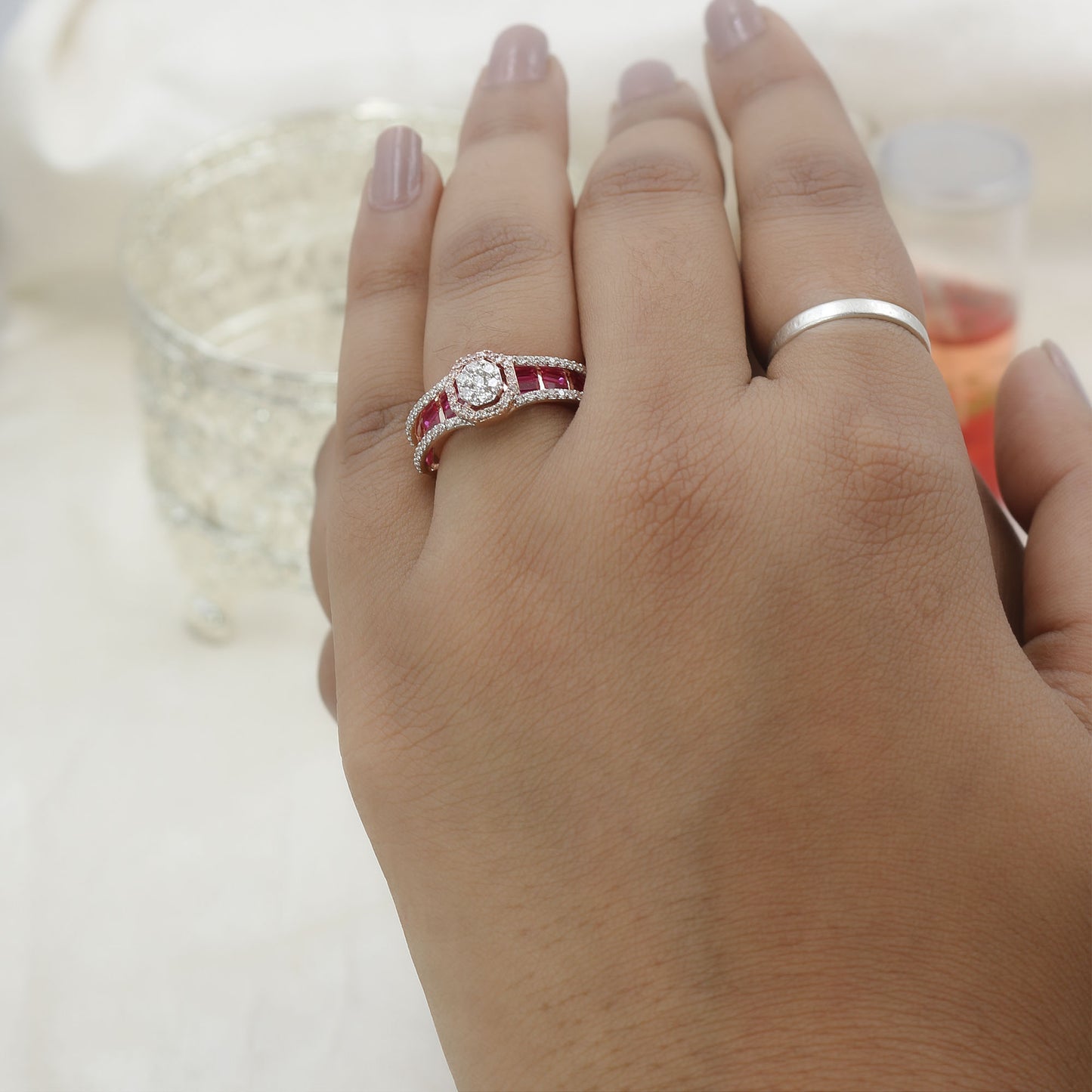 Diamond & Crimson Royal Halo Ring