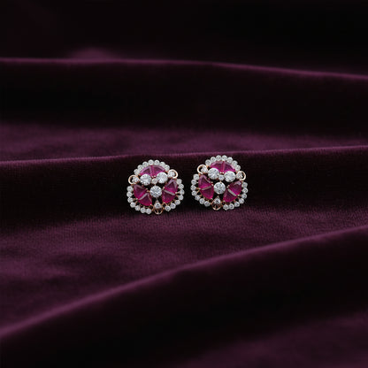 Diamond & Crimson Mosaic Stud Earrings