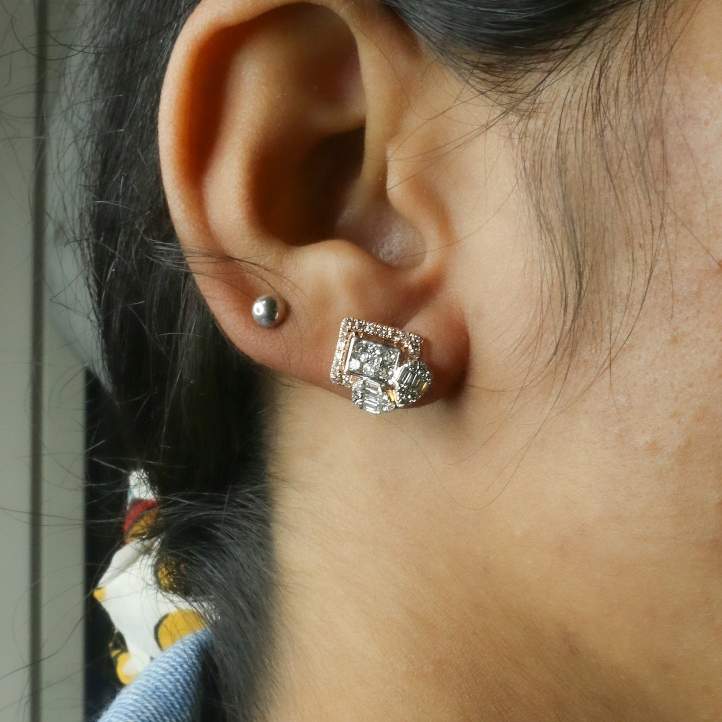 Diamond & Mixed-Cut Architectural Stud Earrings