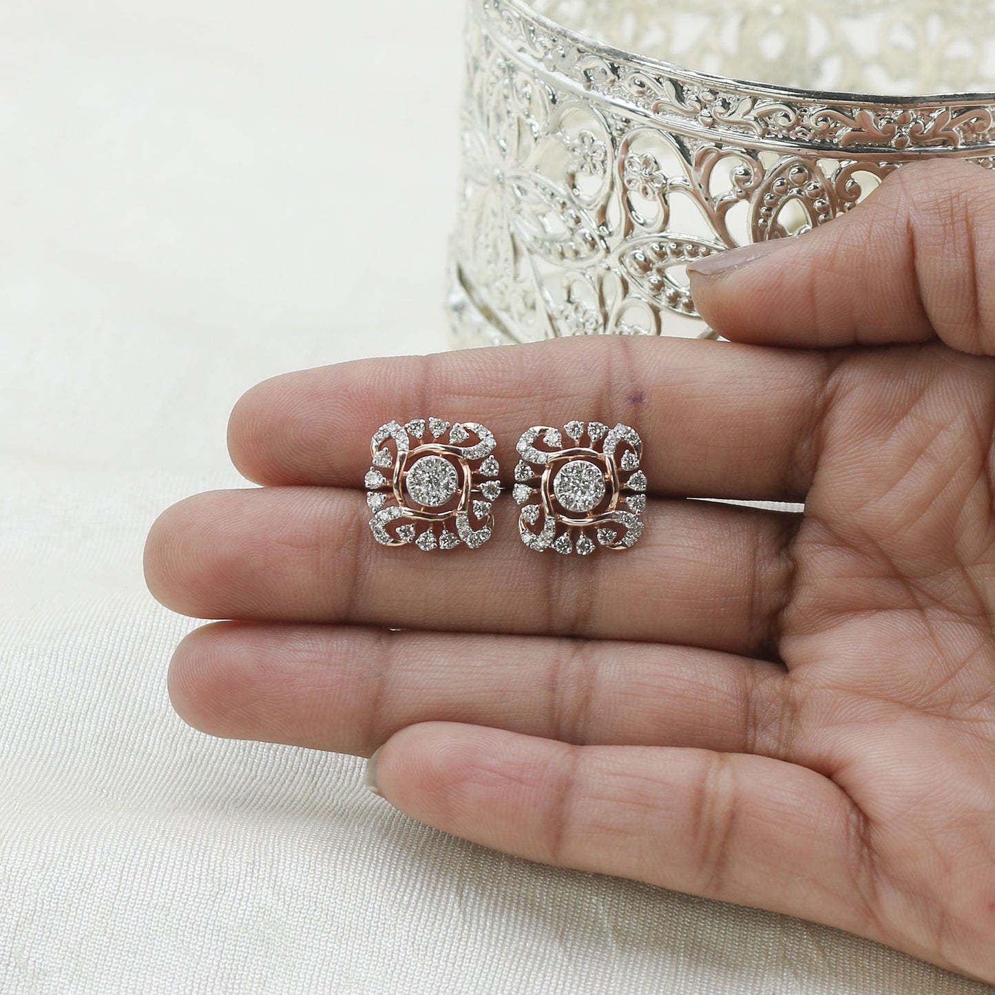 Diamond Filigree Halo Stud Earrings