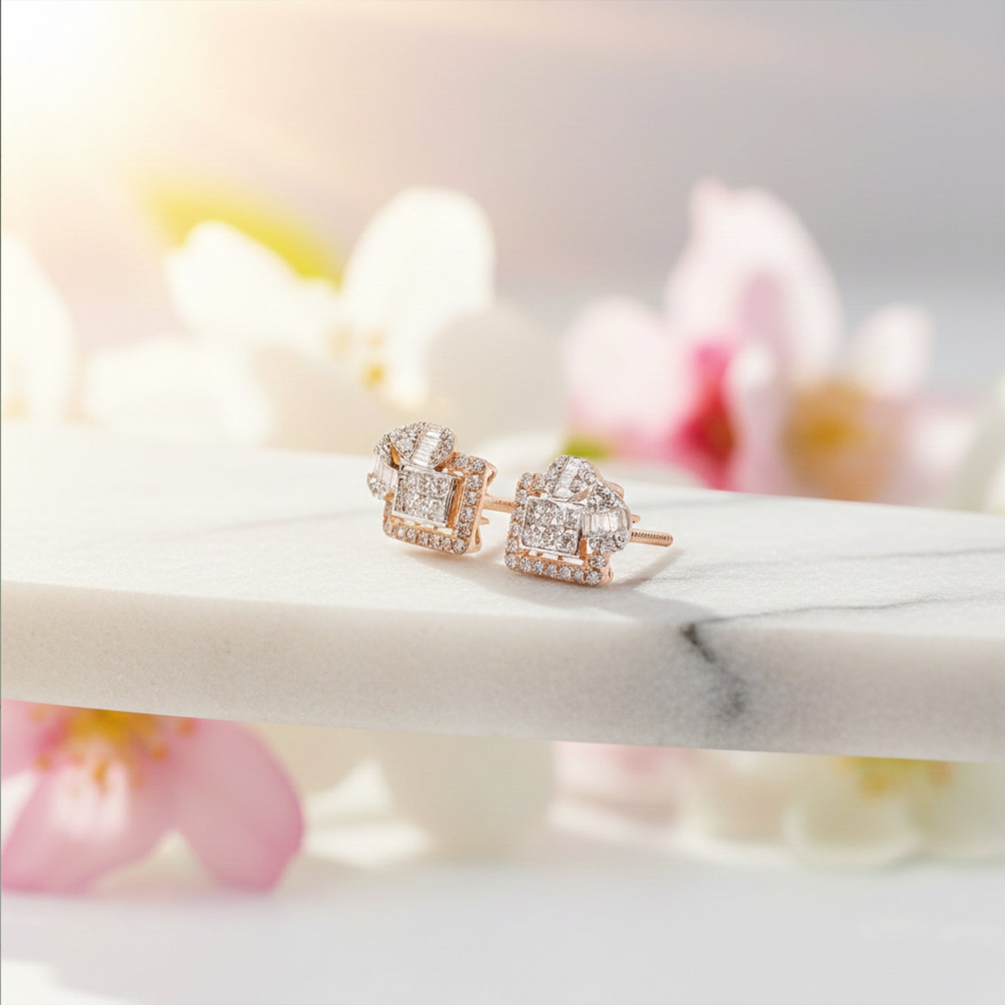 Diamond & Mixed-Cut Architectural Stud Earrings