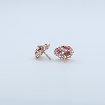 Diamond & Crimson Mosaic Stud Earrings