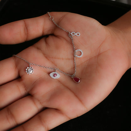 Delicate Ruby & Diamond Charm Gold Bracelet