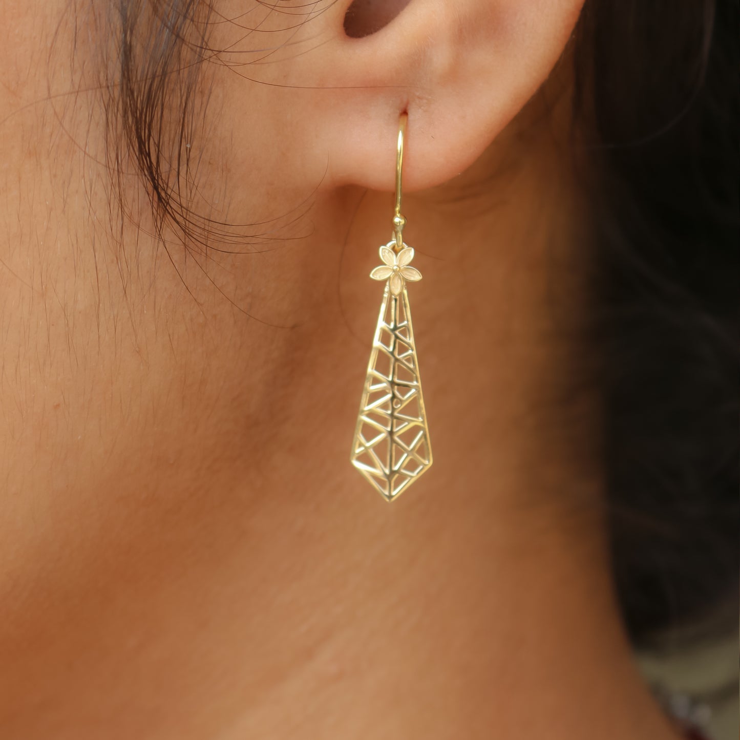 14K Gold Filigree Jali Drop Earrings