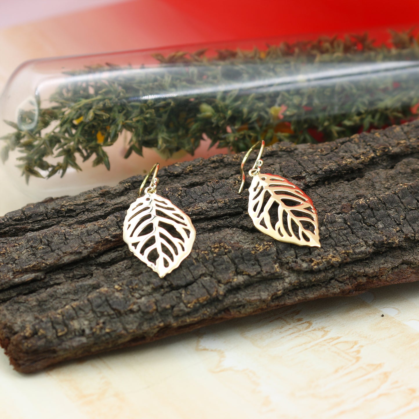 14K Gold Filigree Plume Drop Earrings