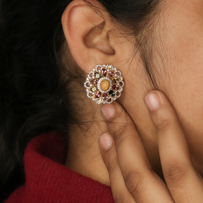 Tourmaline, Opal & Diamond Cluster Earrings