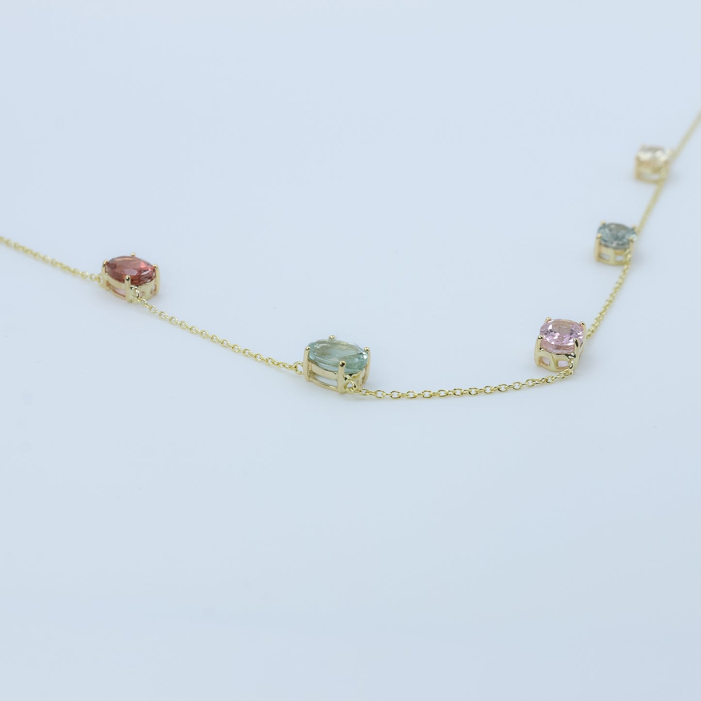 Rainbow Tourmaline Gemstone Station Necklace in 14K Gold