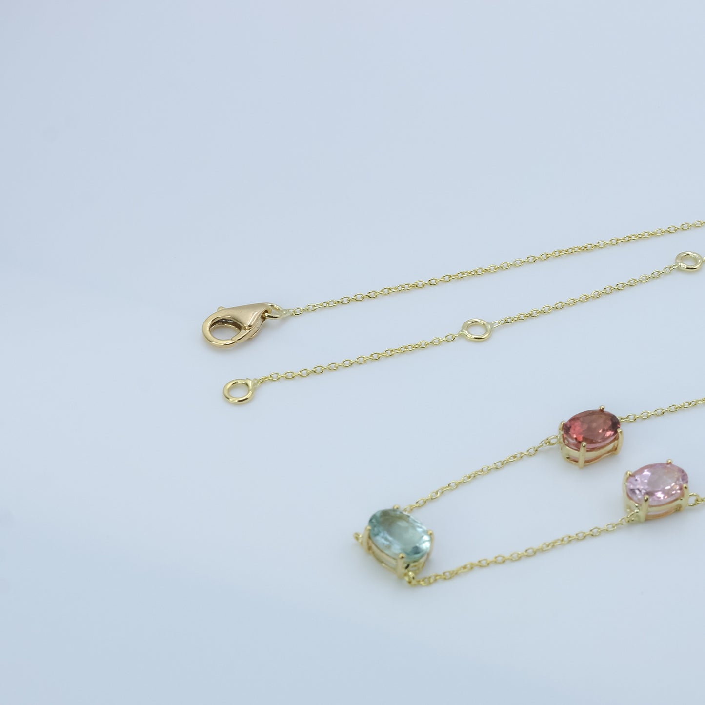 Rainbow Tourmaline Gemstone Station Necklace in 14K Gold