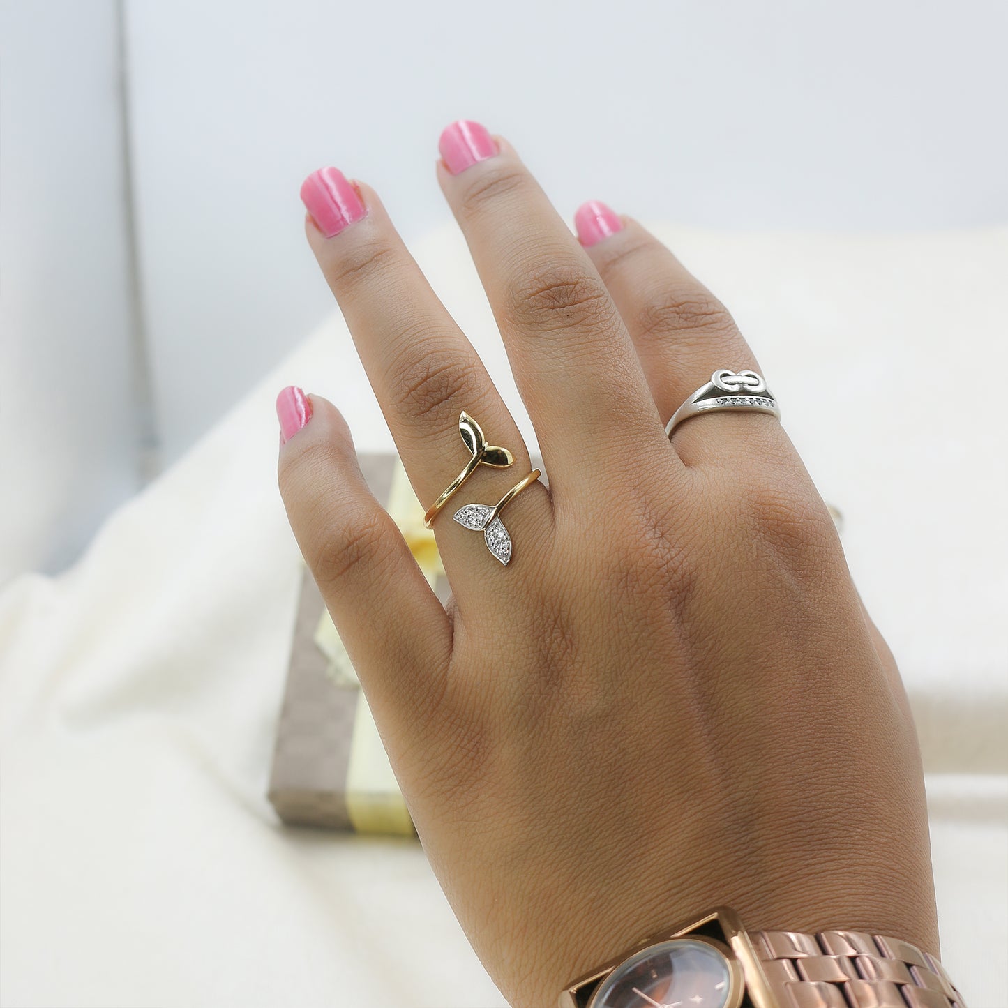 Yellow Gold Mermaid Tail Diamond Bypass Ring