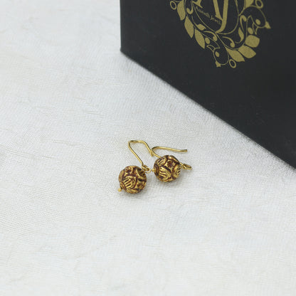 Antiqued Yellow Gold Spherical Drop Earrings