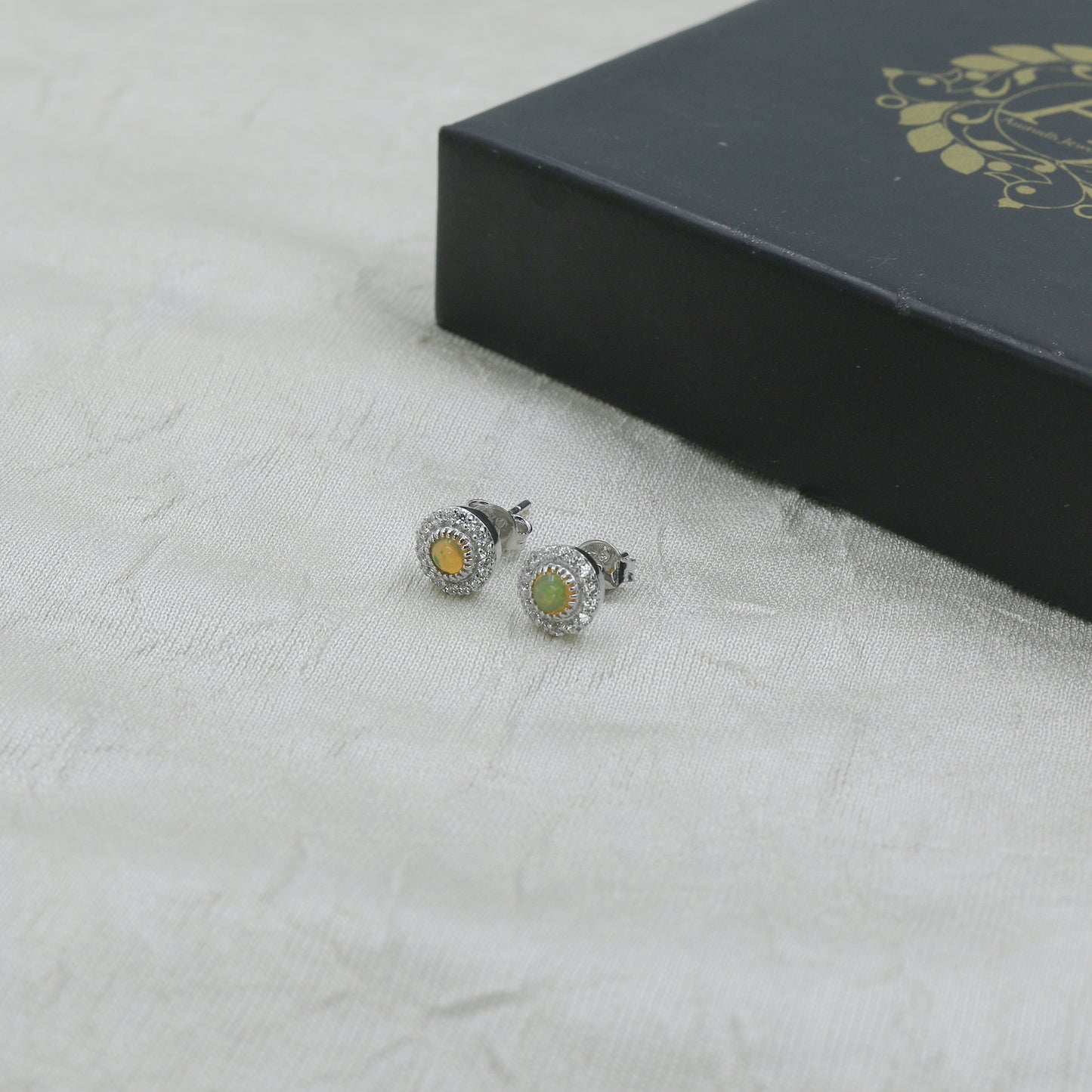 Diamond Opal Halo Stud Earrings for Women – Elegant Gold Designer Earrings - Anirudh Jewels