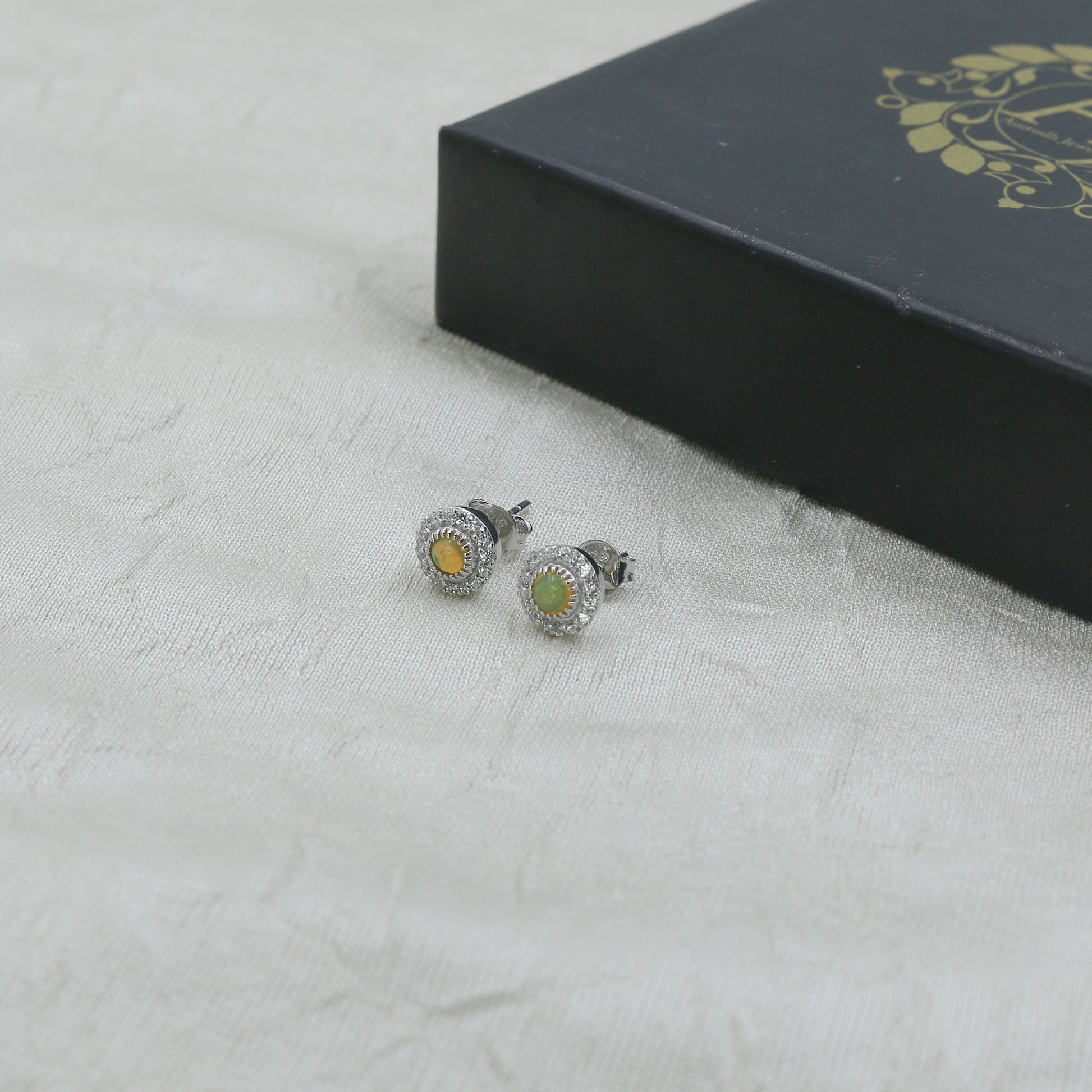 Diamond Opal Halo Stud Earrings for Women – Elegant Gold Designer Earrings - Anirudh Jewels
