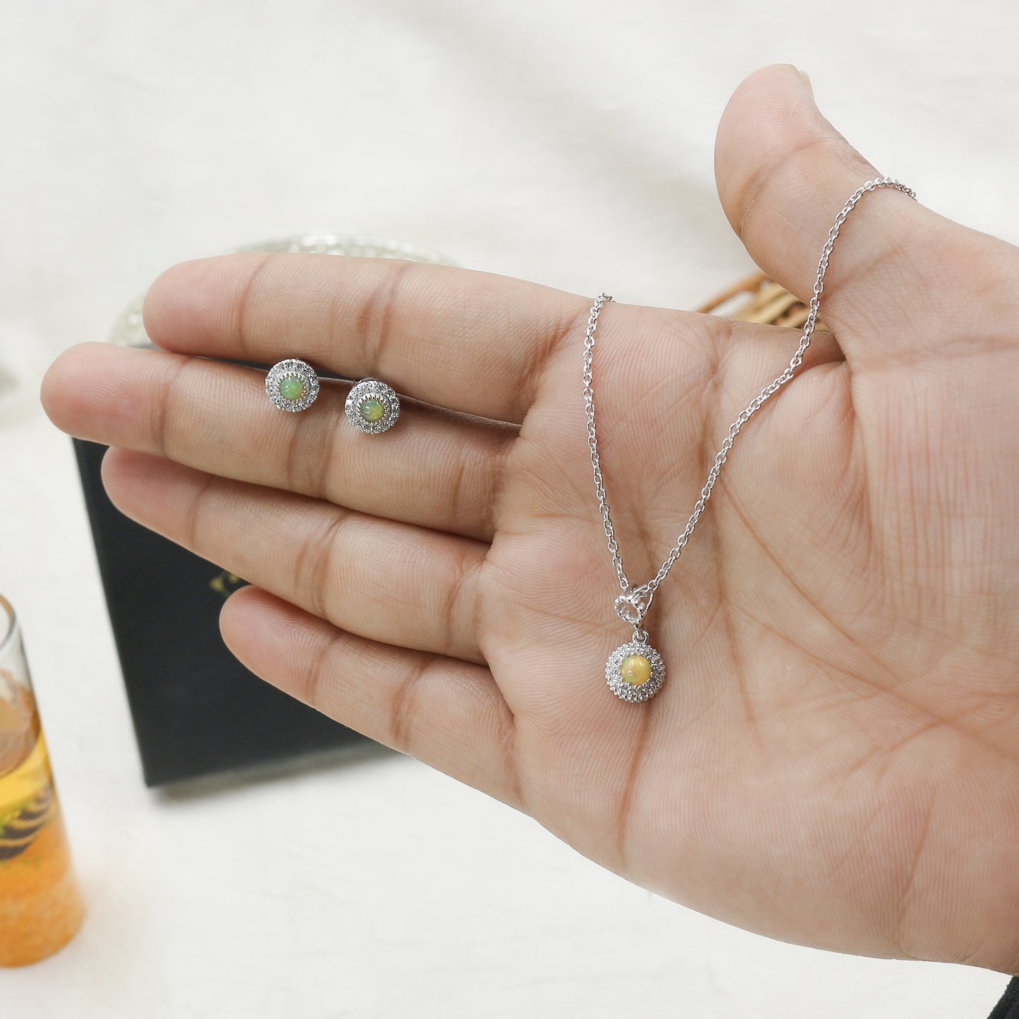 Diamond Opal Halo Gold Pendant for Women – Elegant Designer Necklace Pendant - Anirudh Jewels