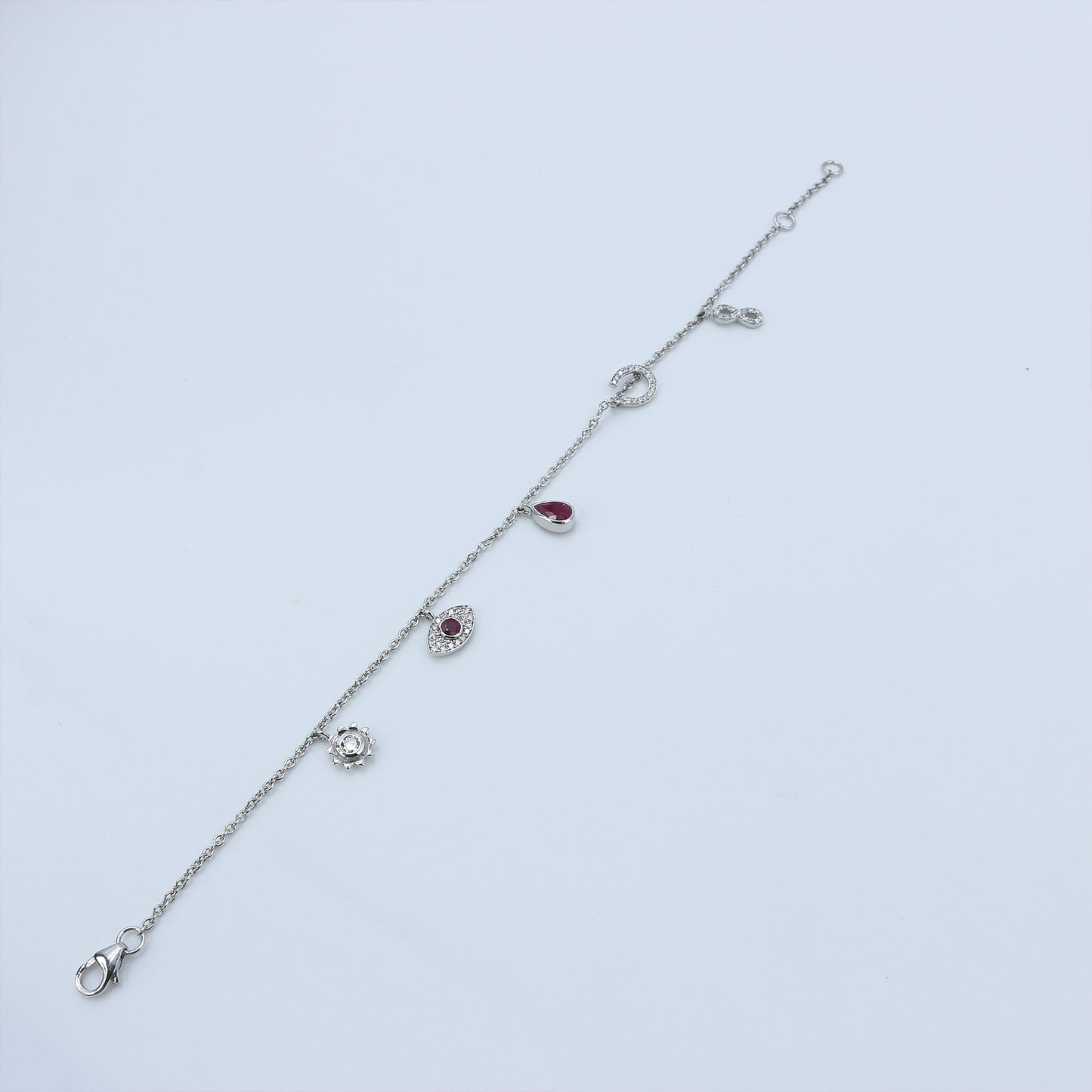 Delicate Ruby & Diamond Charm Gold Bracelet