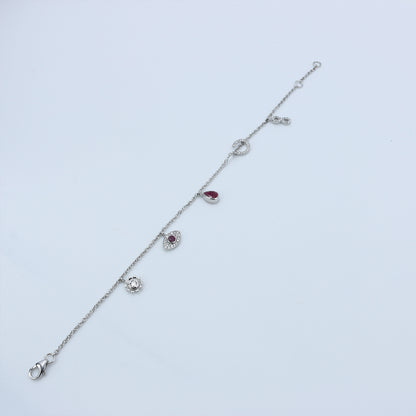 Delicate Ruby & Diamond Charm Gold Bracelet