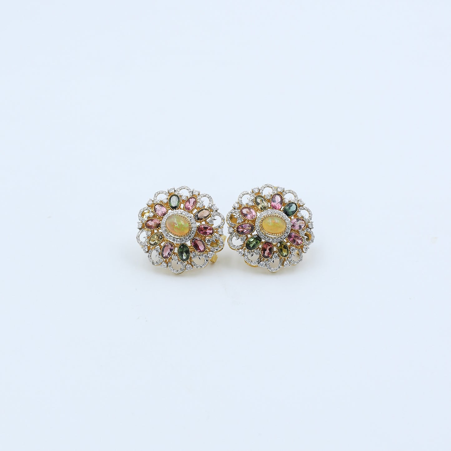Tourmaline, Opal & Diamond Cluster Earrings