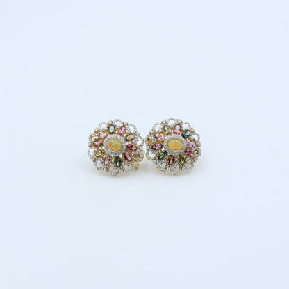 Tourmaline, Opal & Diamond Cluster Earrings