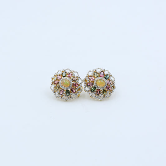 Tourmaline, Opal & Diamond Cluster Earrings