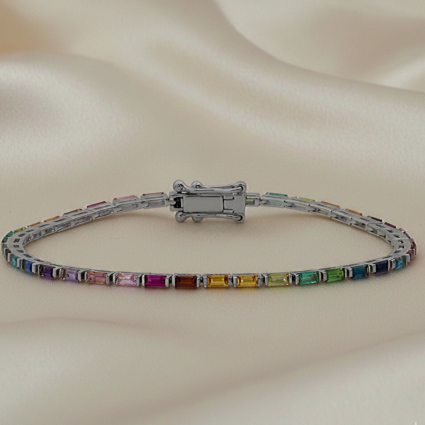 Baguette Multi-Gemstone Rainbow Bracelet