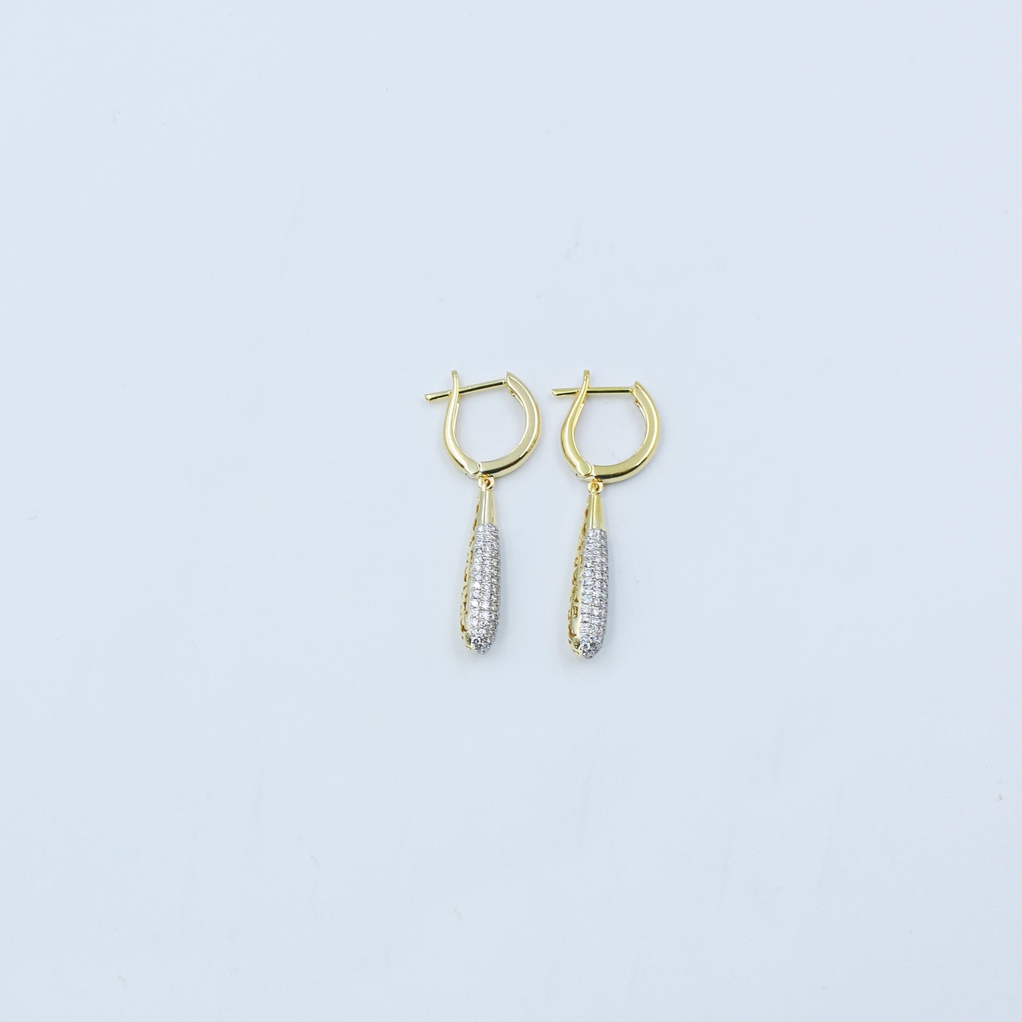 Yellow Gold Diamond Pave Tapered Drop Earrings